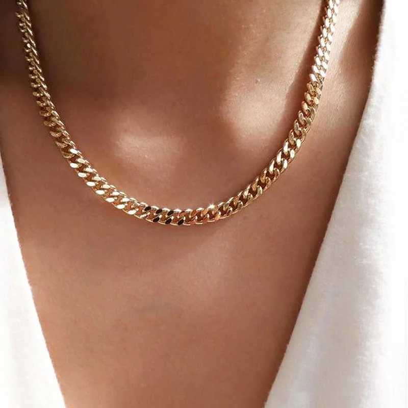357MM Width Cuban Stainless Steel Link Chains Necklace for Women Punk Gold Color Stacking Choker Chain on Neck Hip Hop JewelryXJ250826