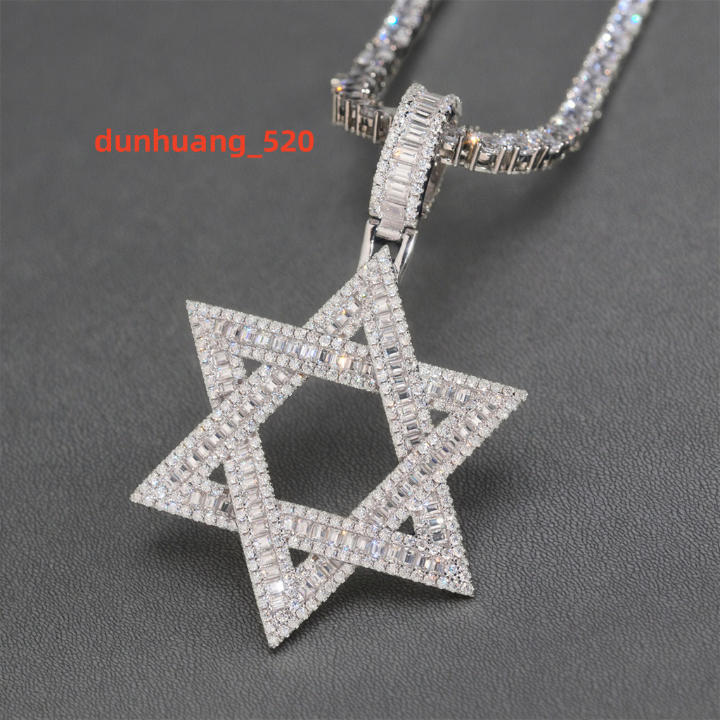 Pass Diamond Tester Six Pointed Star Iced Out Pendant 925 Silver VVS Moissanite Hip Hop Jewelry Pendant GRA Certification