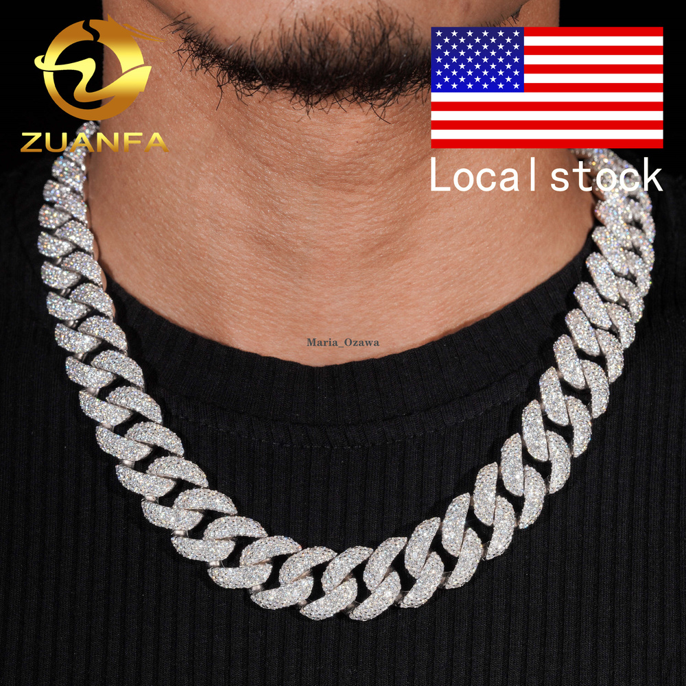 USA Local Stock Fast Shipping18mm Big Cuban Necklace 925 Silver Gold Plated Moissanite Pass Diamond Test Heavy Cuban Link Chain