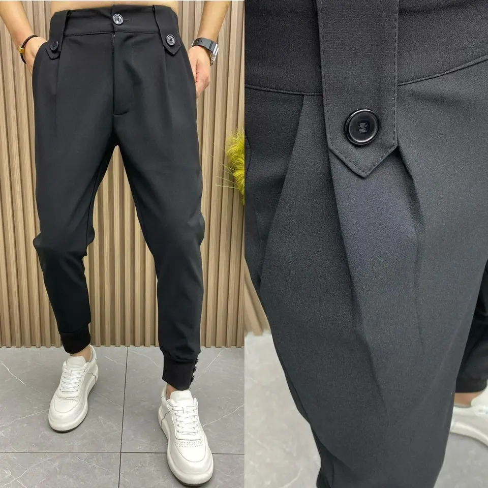 Harlan Black Pleated Man Suits Pants Anti-wrinkle Fashion Korean Reviews Many Trousers For Men Clothes Offer er Up250825