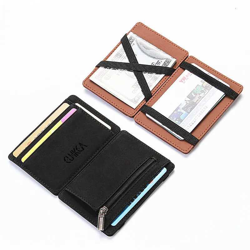 Mini Men Card Holder Wallets Zipper Coin Pocket Slim Magic Mens Wallet Quality PU Leather Credit Bank Card Case Small Mens Purses W250826