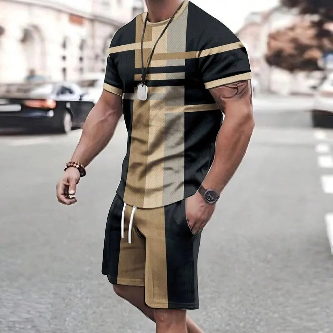 2025 Fashion Mens sports shorts Short sleeve Tshirt style casual shorts set Retro cool breathable and two piece set250826