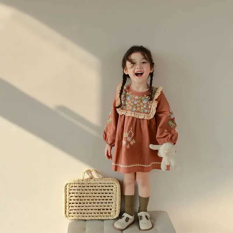 2023 Spring Summer New Lace Embroidery Hollow Out Retro Floral Lovely Sweet Princess Dress for GirlsXJ250826