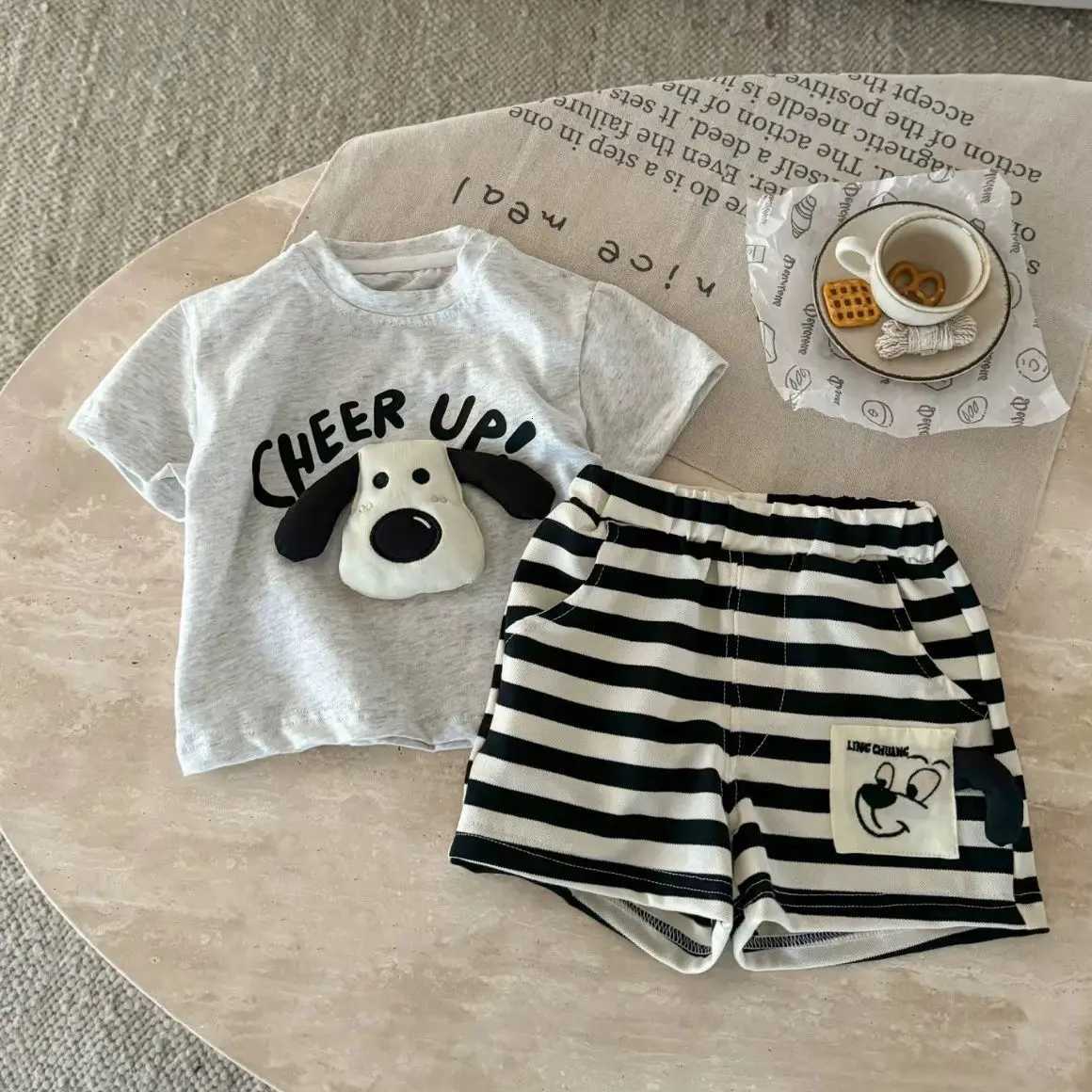 Childrens Set Boys Girls Kids Suit Three-dimensional Puppy Summer New Sle Cute Print Short-sleeved Shorts Two-piece Suit XJ250815
