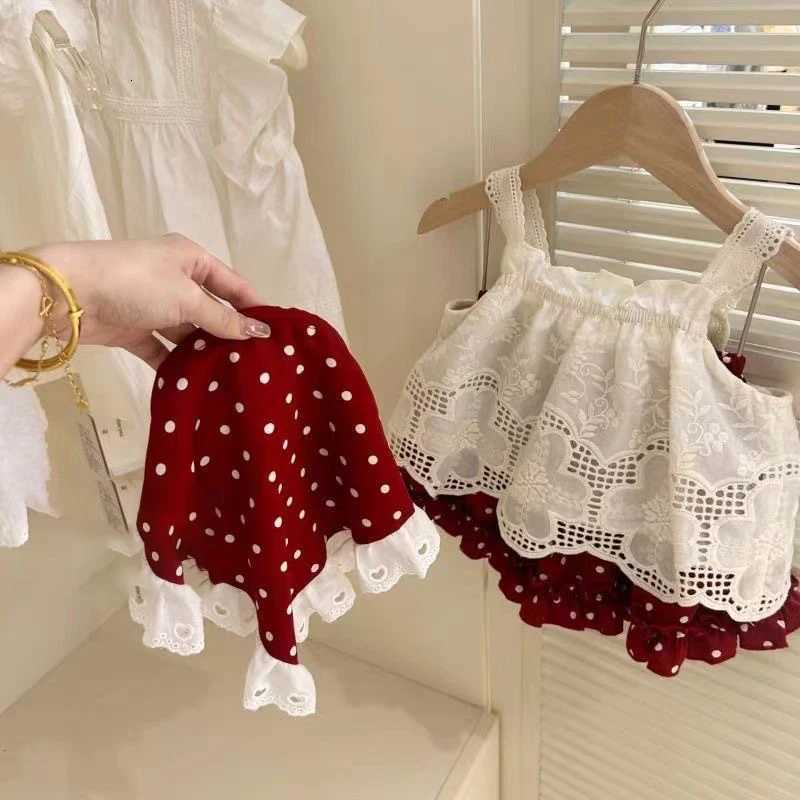 2025 New Strap Little Red Riding Hood Set Summer Cute Girl Hook Flower Western Sle Tank Top Polka Pants Skirt Three Piece Set XJ250815