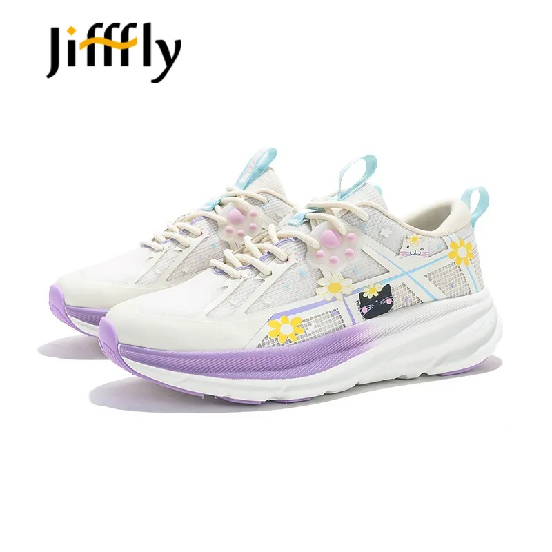 Jifffly Women's Running Shoes, Breathable Mesh Sport Sneakers with Cat Graphic Print, Genuine Leather Lining, Lace-Up Low-Top Design, Cushioned Rubb