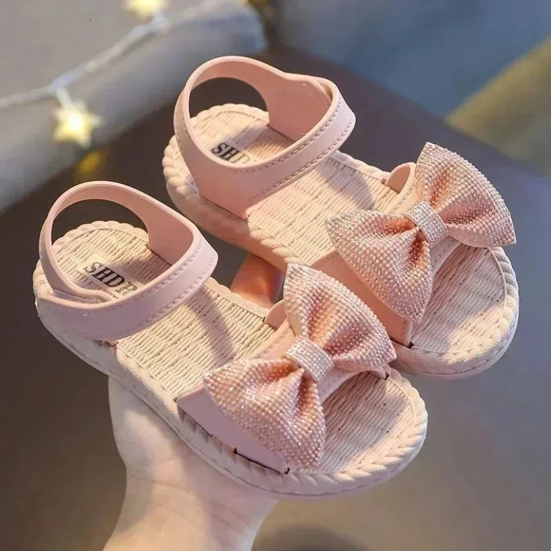 Girls Sandals 2024 Summer Princess Children Sandals Bow Tie Girl Shoes Fashion Casual Non Slip Kids Beach Shoes250825
