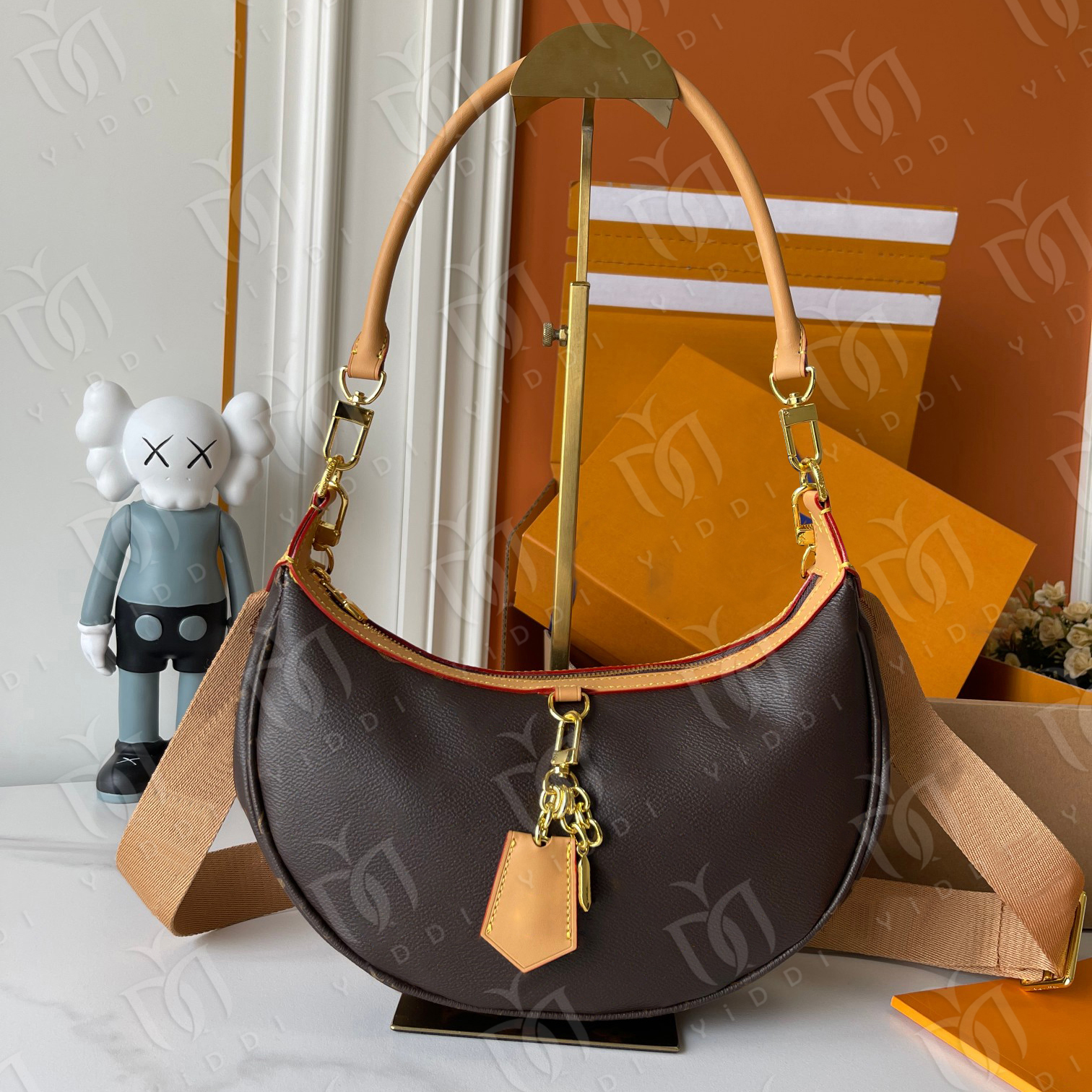 Womens Trendy Loop Hobo monogram bag Shoulder bag Designer Half moon bag Large Capacity Crossbody Handbag Women Vintage Luxury slouchy bag tote bag