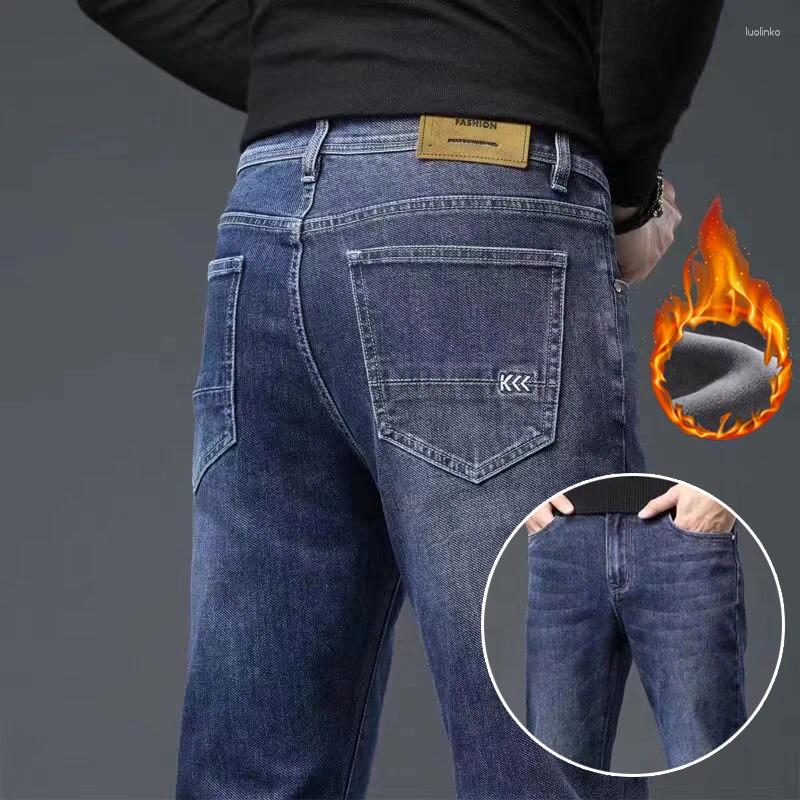 Men's Jeans High Quality Fleece Thicken Denim Pants Daily Streetwear Trousers Male Winter Thermal Warm Snow Classic Blue-gray