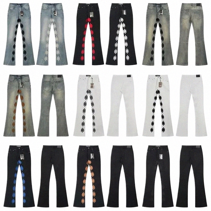 mens Jeans Fall LOST SHDWS Fashion All-match Men Women Micro Flared Stretch Color Embroidery Flower Logo Lostshdws Trousers