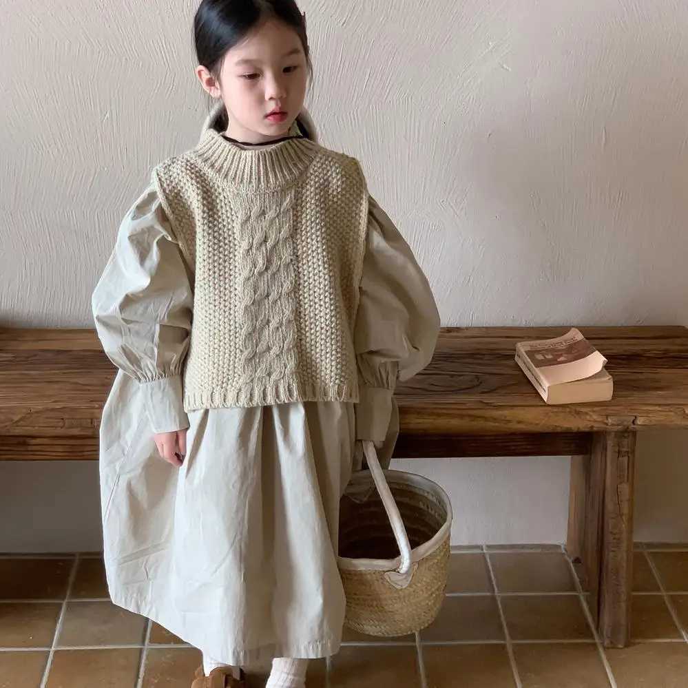 Autumn Outfits Girl Infant Solid Puff Sleeve Casual Party Dress Children Cotton Princess Dresses Baby Knitted Simple Twist SleeveXJ250826