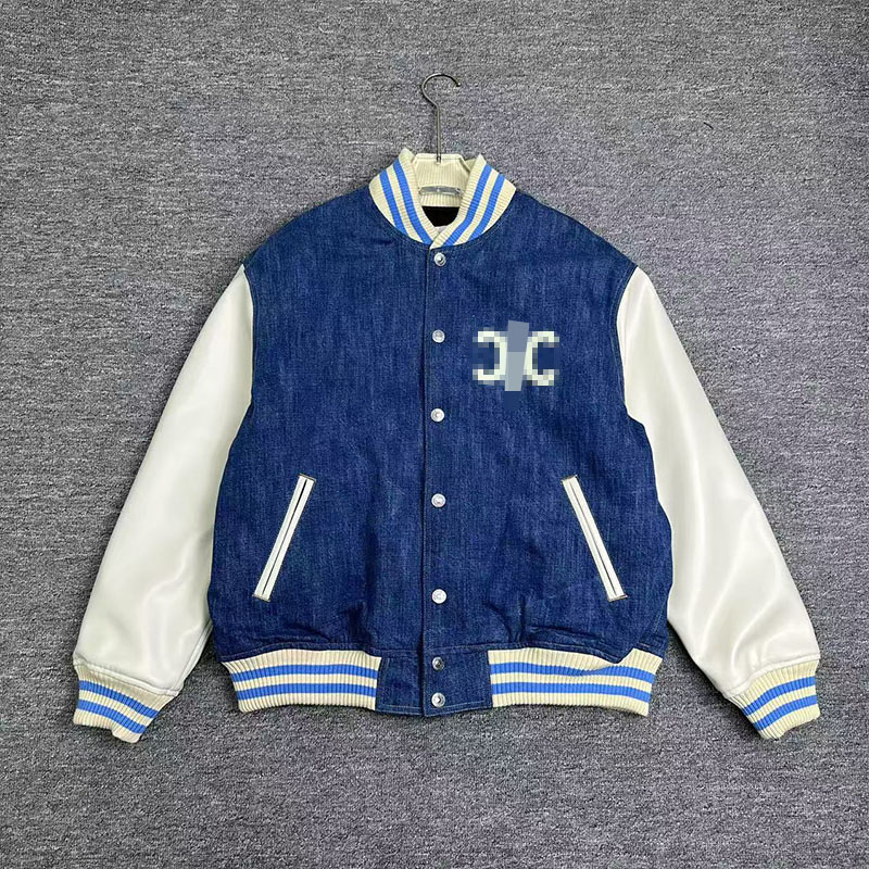 Men's Jackets designer Autumn and winter cotton jacket with leather sleeves, baseball embroidery, for men and women, trendy style.