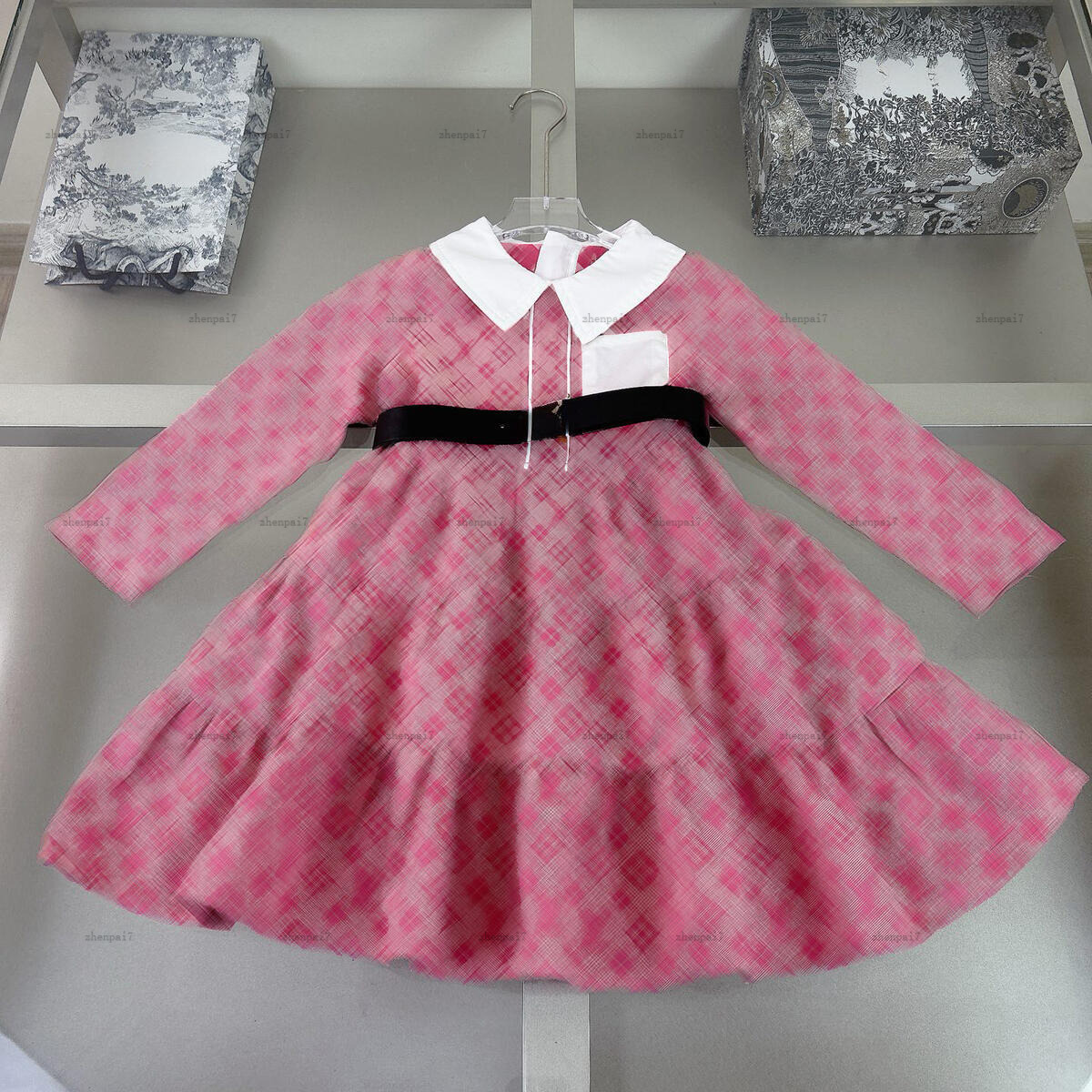Top girl dress child Leather belt decoration Long-sleeved partydress baby skirt kids designer clothes autumn girls frock A219X06N000-image-1072634674
