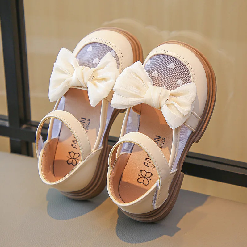 Size 2335 Children Flat Shoes Lace Girls Princess Shoes with Bow Spring Autumn Summer Wedding Small Leather Shoes250825