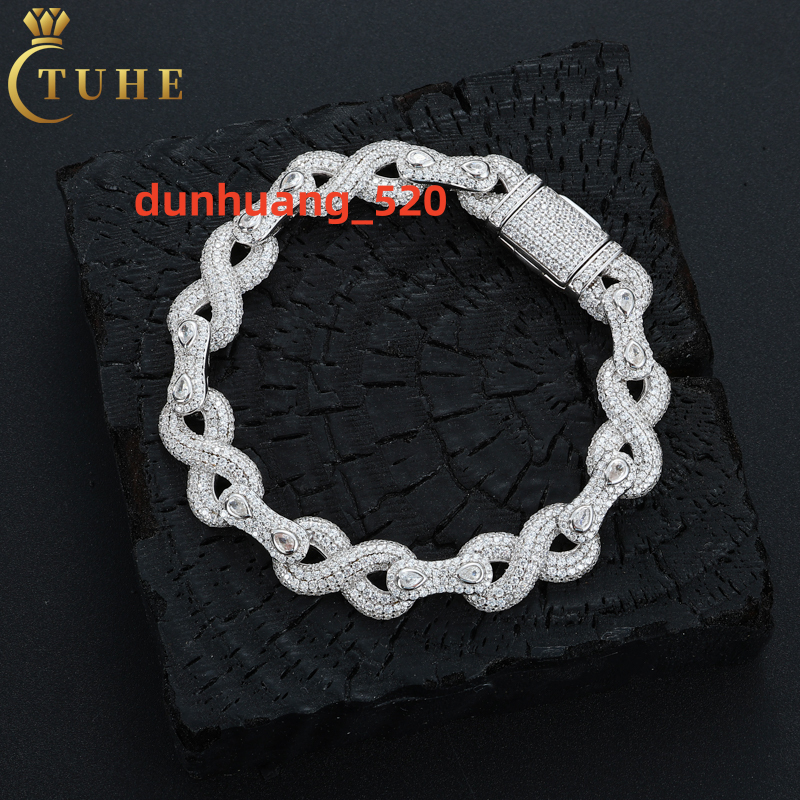 Original Design Hip Hop Jewelry 10.5mm 925 Sterling Silver VVS Moissanite Halo Infinity Cuban Link Chain Bracelet for Men