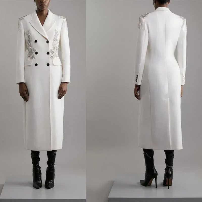 Customized Women Long Blazer Dress Tassel Beading Double Breasted Jacket Prom Birthday Party Formal Wear Outfit One Piece Coat