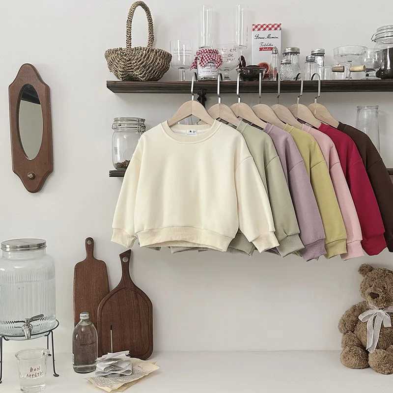 Children Autumn Toddler Boys Sweatshirts New Solid Color Kids Baby Girls Tops Round Neck Loose Simple Versatile Tops Z250826
