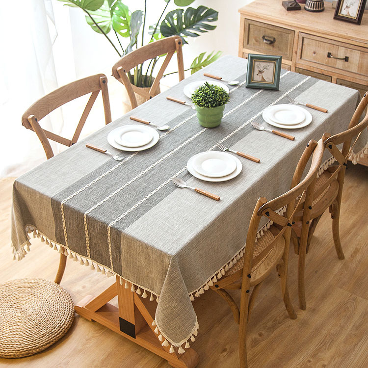 Waterproof jacquard imitation cotton and linen embroidered tassel tablecloth lace geometric rectangular dining table coffee table tablecloth DP3H-image-1072630651