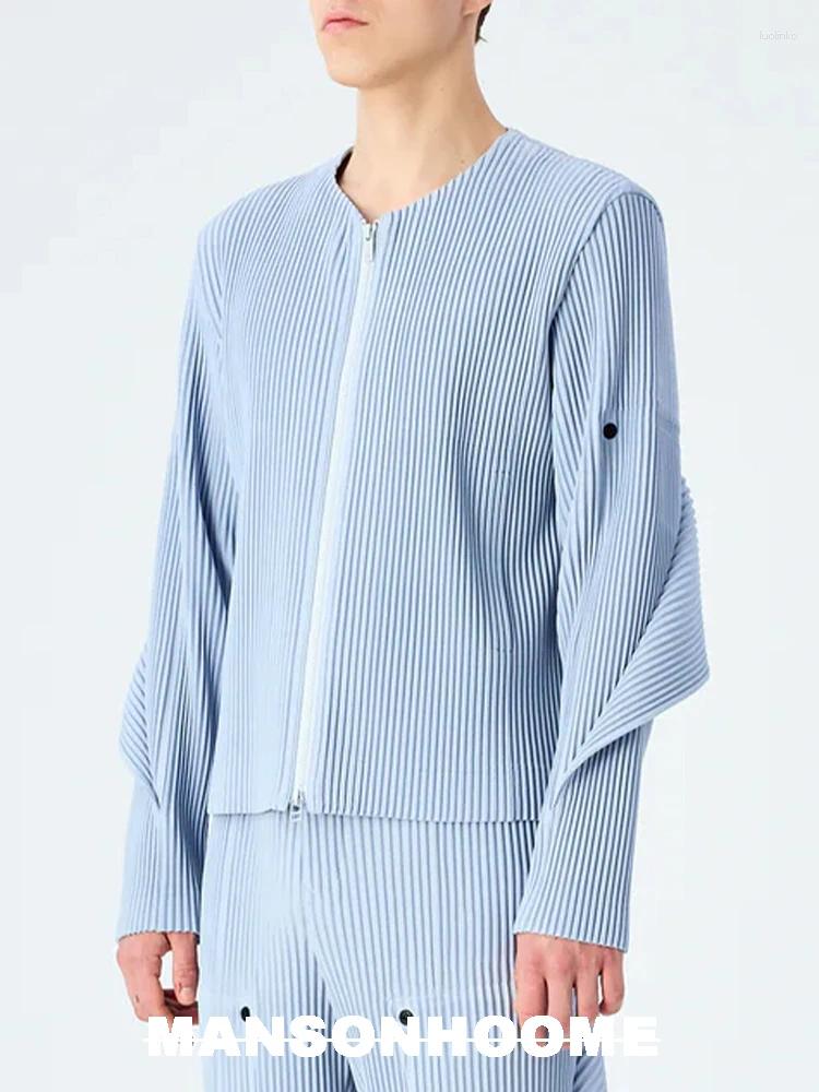 Men's Jackets Miyake Pleated Sleeves Detachable Pocket Long Sleeved Zipper Coat Winter Jacket Men Designer Clothes