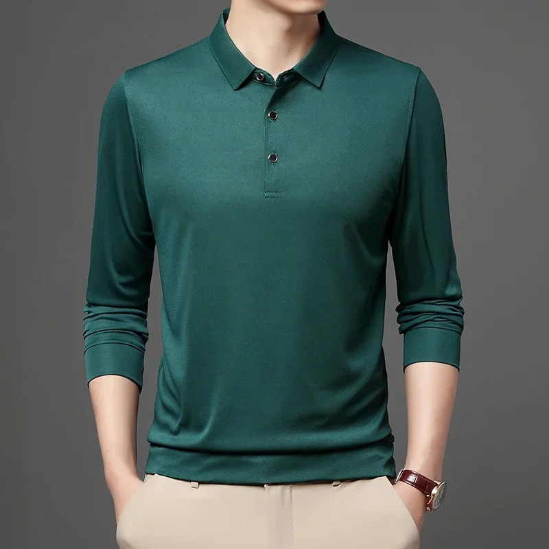 Spring and Autumn Long Sleeve Polo Shirt Polo Collar Solid Mens Long Sleeve T-shirt250825