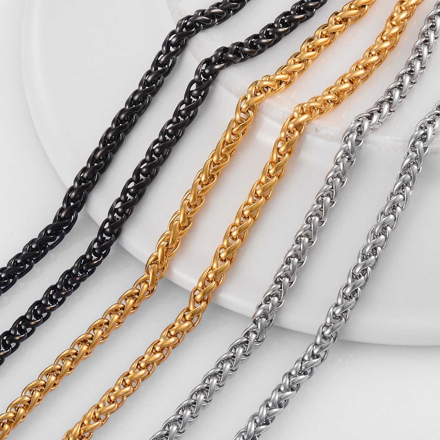 Never Fade Stainless Steel Men Necklace Wheat Link Chain High Quality Wholesale Mens Jewelry Hip Hop Rock Punk GiftXJ250826