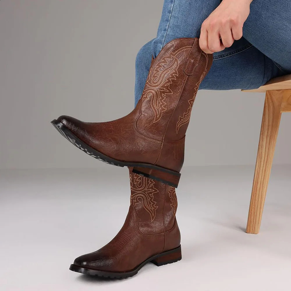 DoraTasia Plus size 12.5 Fashion Retro Square Toe Neutral Cowboy Boots Embroidered Concise Pull-on Western Boots 250823