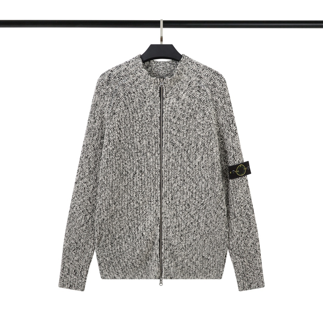 2025 Autumn New Women's Men's Stone Zipper Loose Cardigan Stand Collar Knitted Sweaters Jacket Coat
