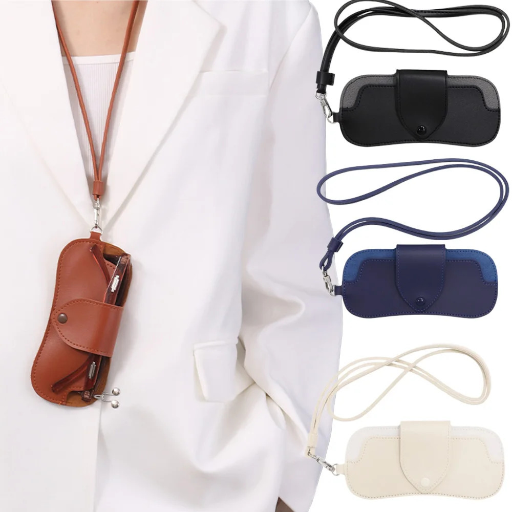 PU Leather Eyeglasses Case Portable Hanging Neck Sunglasses Storage Box for Men Women Myopia Protection Glasses Holder 250821