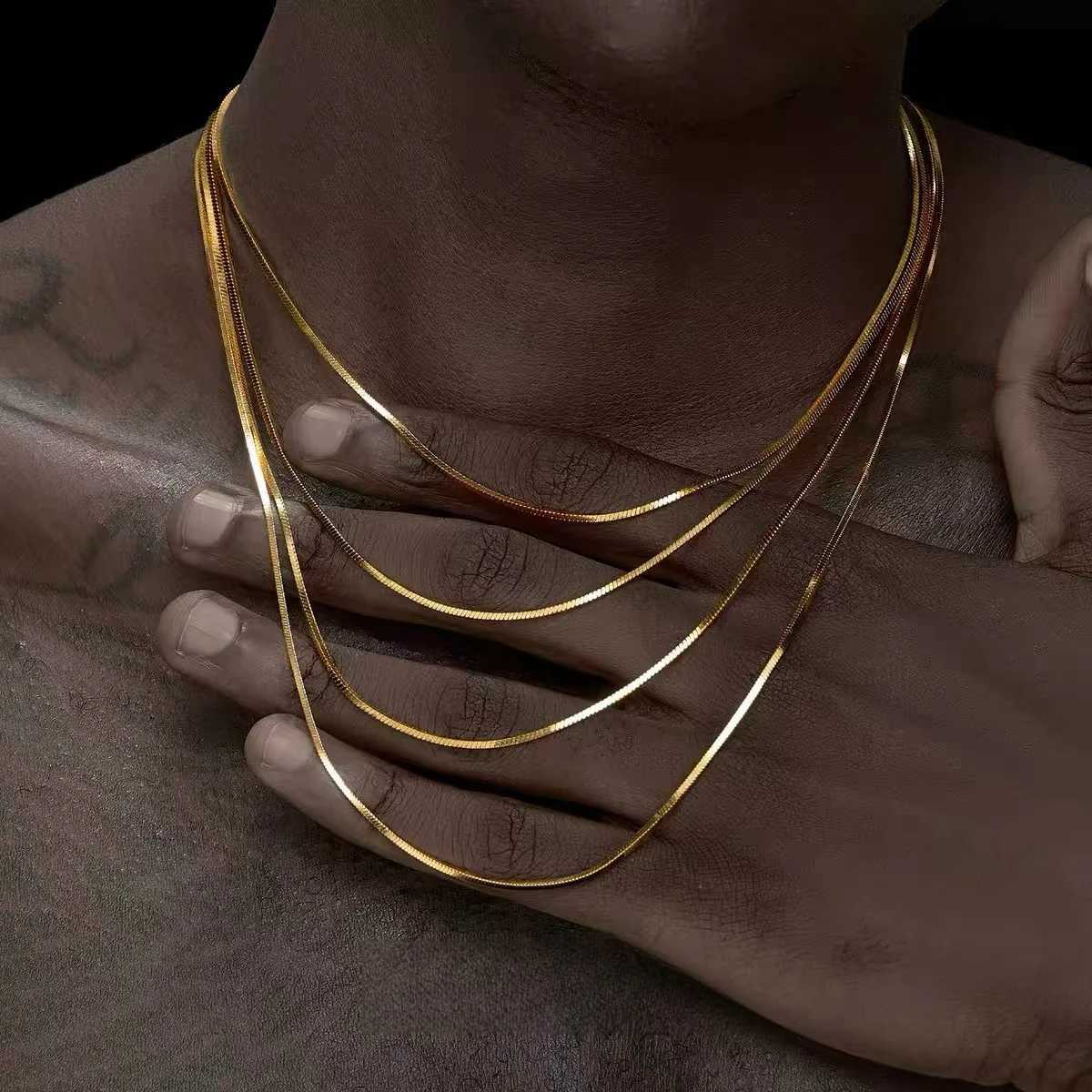 12mm Gold Color Plated Stainless Steel Chain Necklace Simple Square Snake Chain Men Necklace Fashionable Titanium Steel JewelryXJ250826