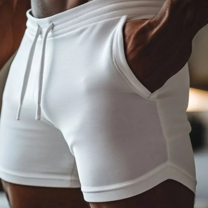 Mens Stretch Rib Knit Sexy Casual Shorts Breathable QuickDry Summer Gym with Pockets Elastic Waistband SXXL 250825