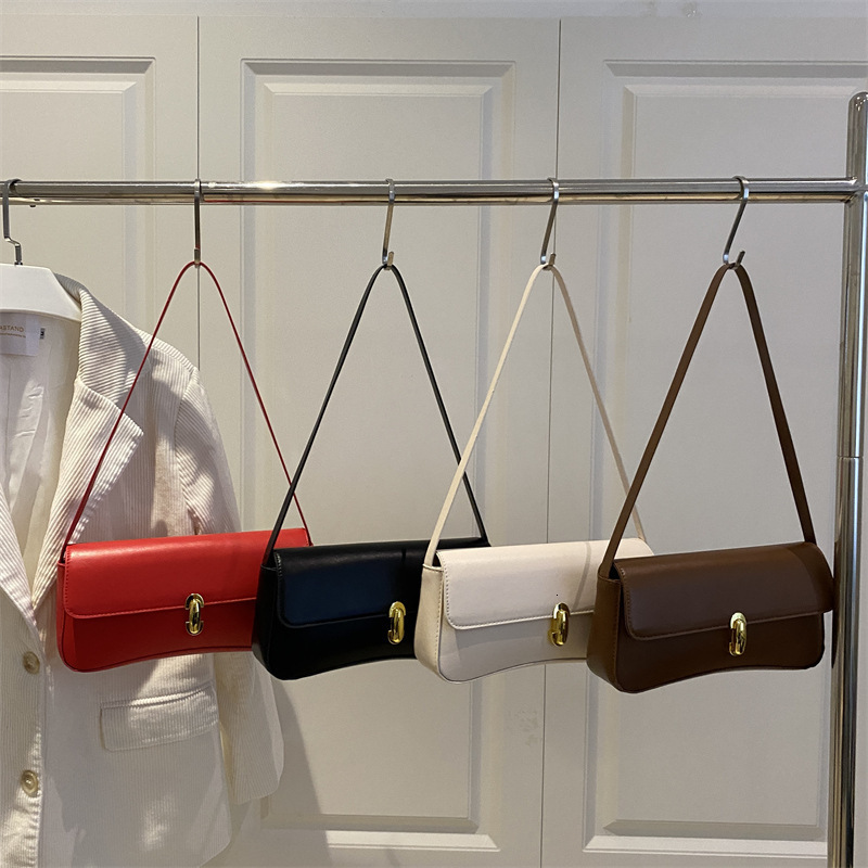 Solid Color Stylish Simple Retro Casual Large Capacity Lock New Fashion Handbag Shoulder Underarm Women's Bag