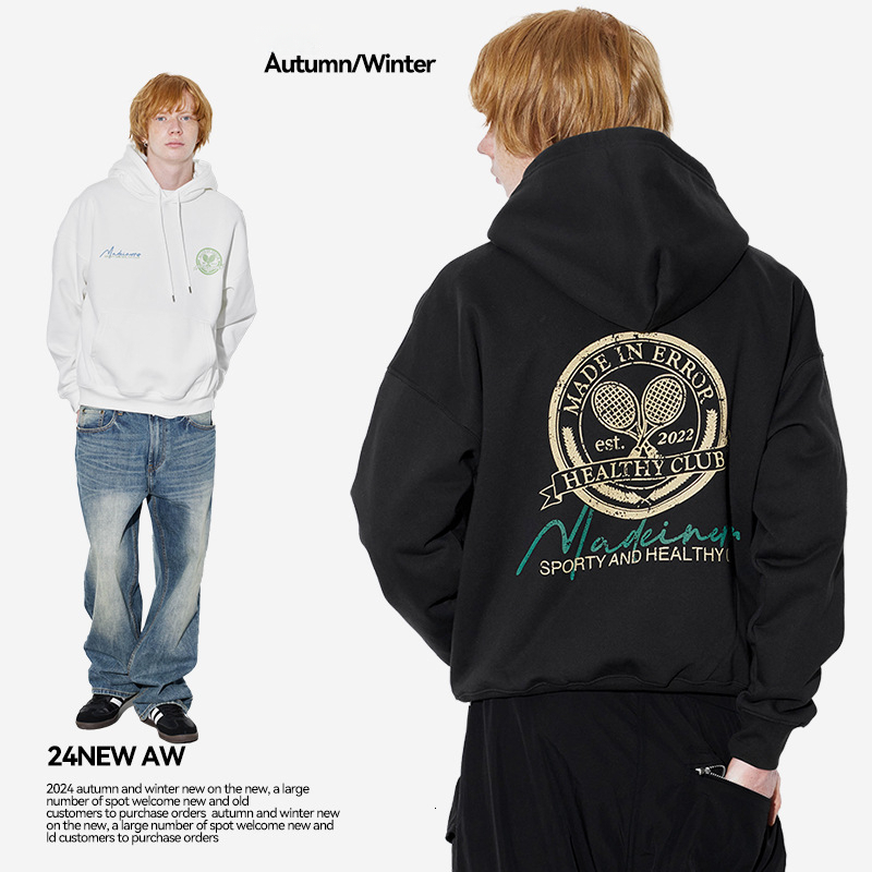 2025 Autumn t shirt Winter New American Style 440g Loose Tennis Theme Printed Fleece Hoodie for Men and Women
