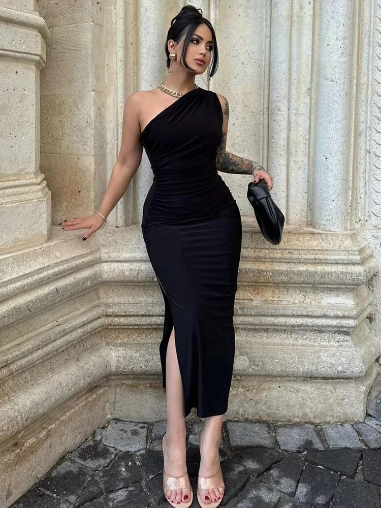 Summer Black Dress Women Fashion Sexy Split Sleeveless Backless Slim Maxi Dress Female Casual Club Elegant Lady Party Dress250825