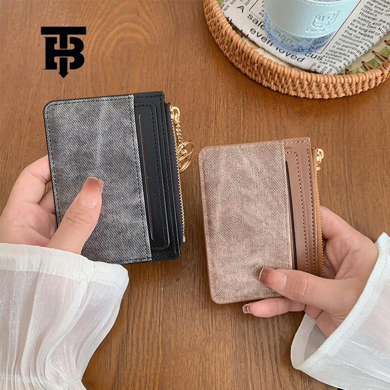 TB BHULAMTE New Women's Ultra-thin Denim Card Bag Luxury High-end Designer Wallet Short Handbag Student Zipper Coin Bag Lightweight And Compact