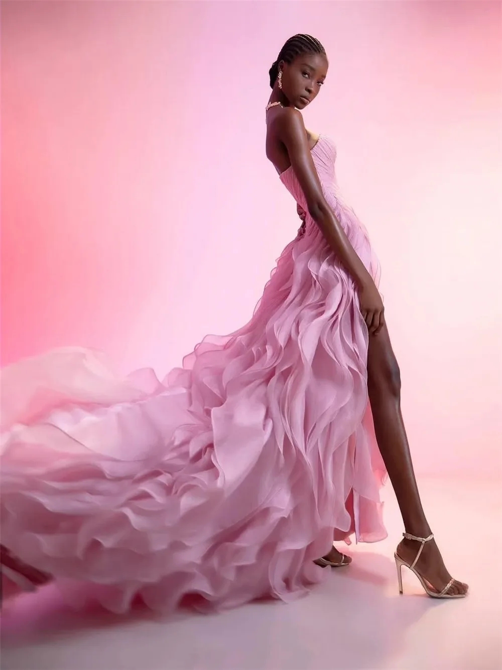 2025 New Pink Prom Pageant Dress Sweetheart High Slit Layered Tulle Evening Party Dresses Formal Gown Celebrity robe de soiree