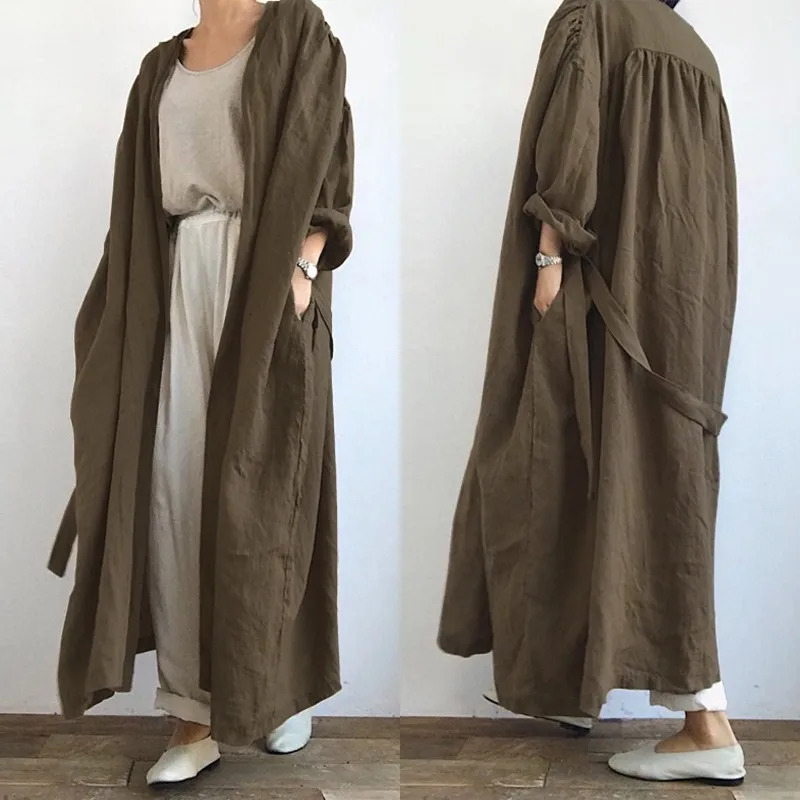 Cotton Long Cardigan Womens Autumn Blouse Casual Sleeve Coats Female Solid Blusas Tunic 250825
