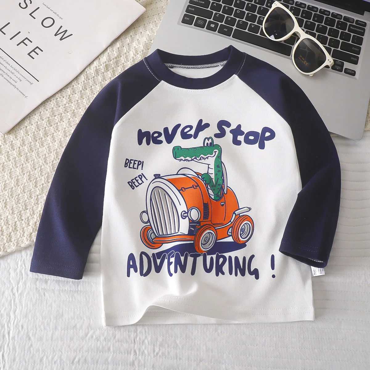 Kids Long Sleeve Tops Cute Dinosaur Children Tshirt Spring Autumn Cotton Clothing Baby Base Shirt Z250826