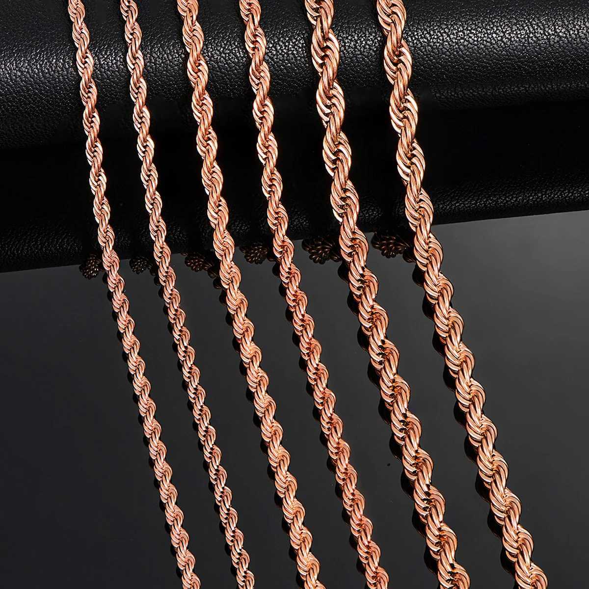 23mm3mm4mm Rose Gold Color Stainless Steel Twisted Rope Necklaces Classic Men Boy Chain 16 to 30 InchesXJ250826