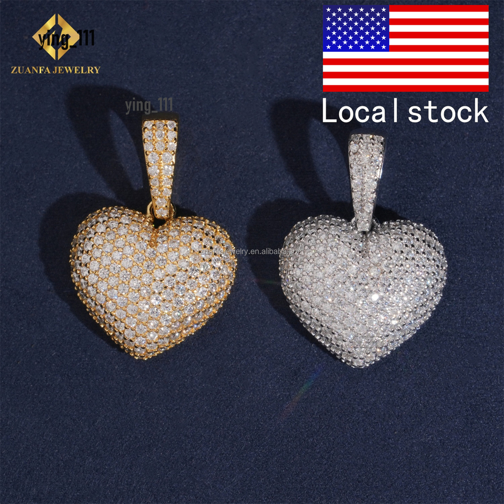 Drop Shipping Ship From USA Local Stock GRA Certificate Iced Out Hip Hop Jewelry 925 Silver Moissanite Diamond Heart Pendant