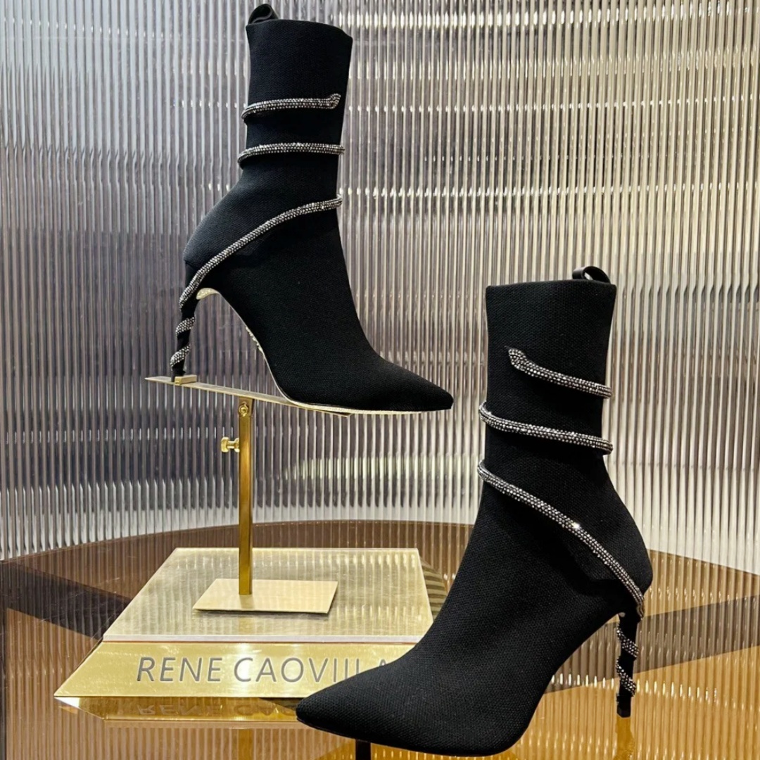 Classic Mini Platform boot rene caoville heel Suede Leather Women Designer Ankle boot Luxury Rhinestones booties 10a Martin Boot outdoor sport Weste