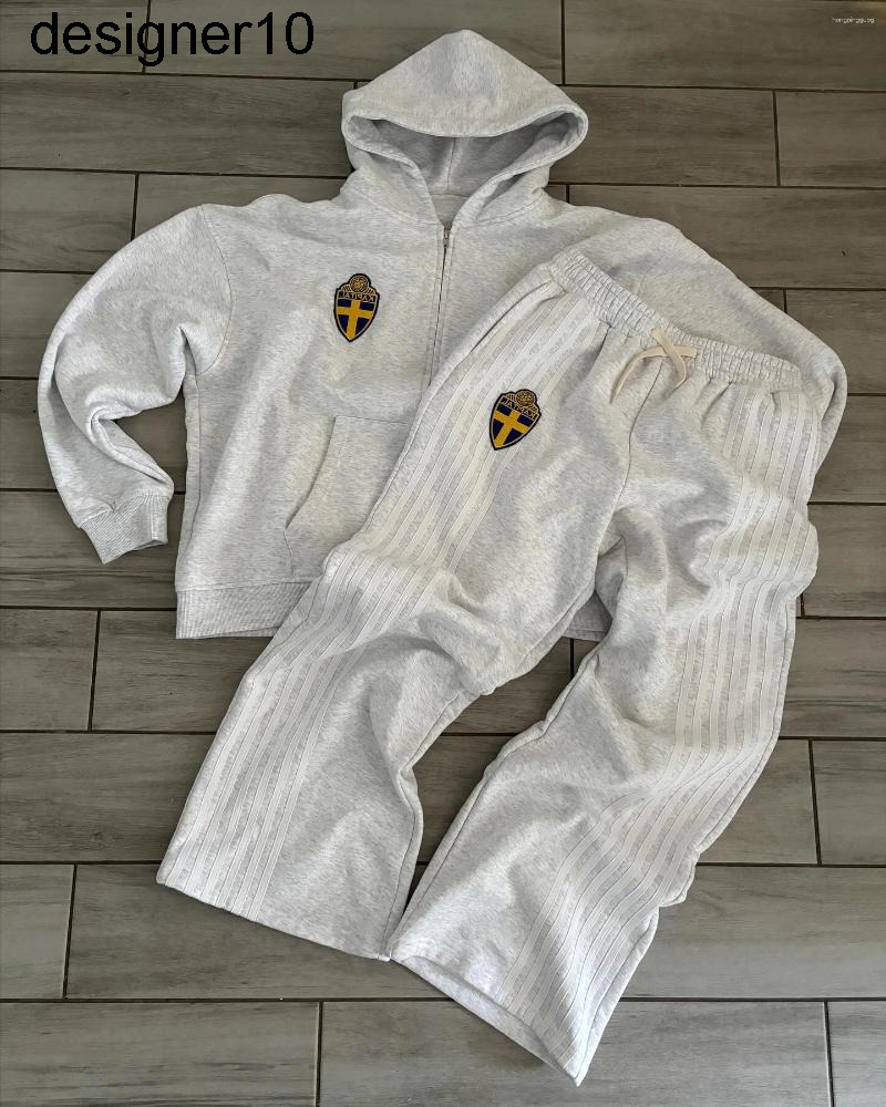Mens Tracksuits Streetwear Zip Hoodie Sweatpants Suit Mens Clothes Two Piece Set Hip Hop Embroidered Sweatshirt Stripes Casual Pants