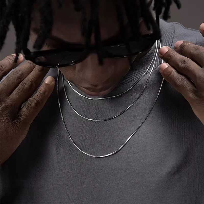 Hip Hop Men Stainless Steel Chain Necklace Simple Silver Color Square Snake Bone Chain Necklace Fashion Jewelry AccessoriesXJ250826