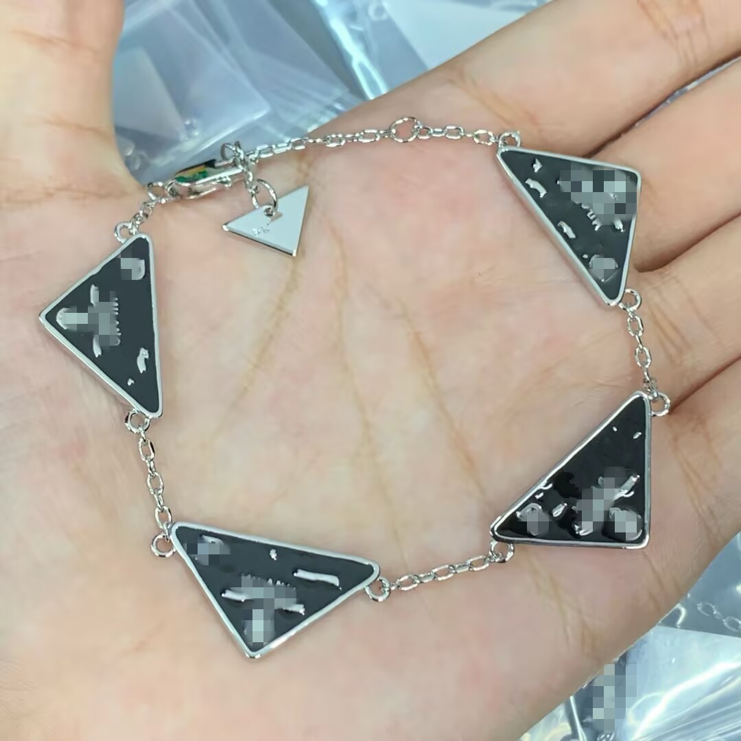 Logo engrave inside 18K Gold Silver Designer black white tri-angle P bracelet Bangle pure copper Love Jewelry Woman Man Bracelets