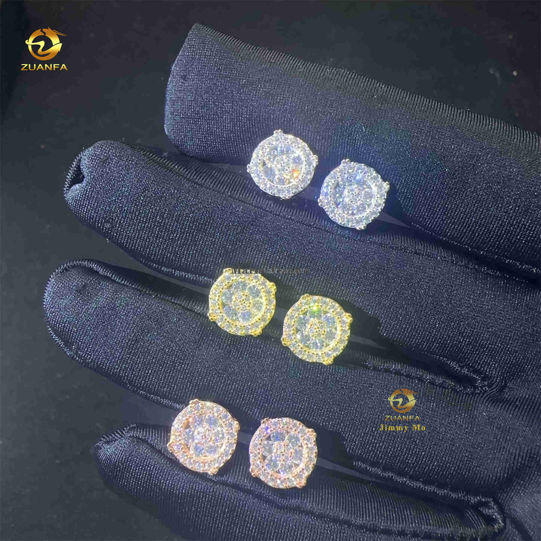 Unique Design Bulk Stock Retail Price GRA Certificate Hip Hop Earring Circle Crescent Iced Out Moissanite Diamond Stud Earrings