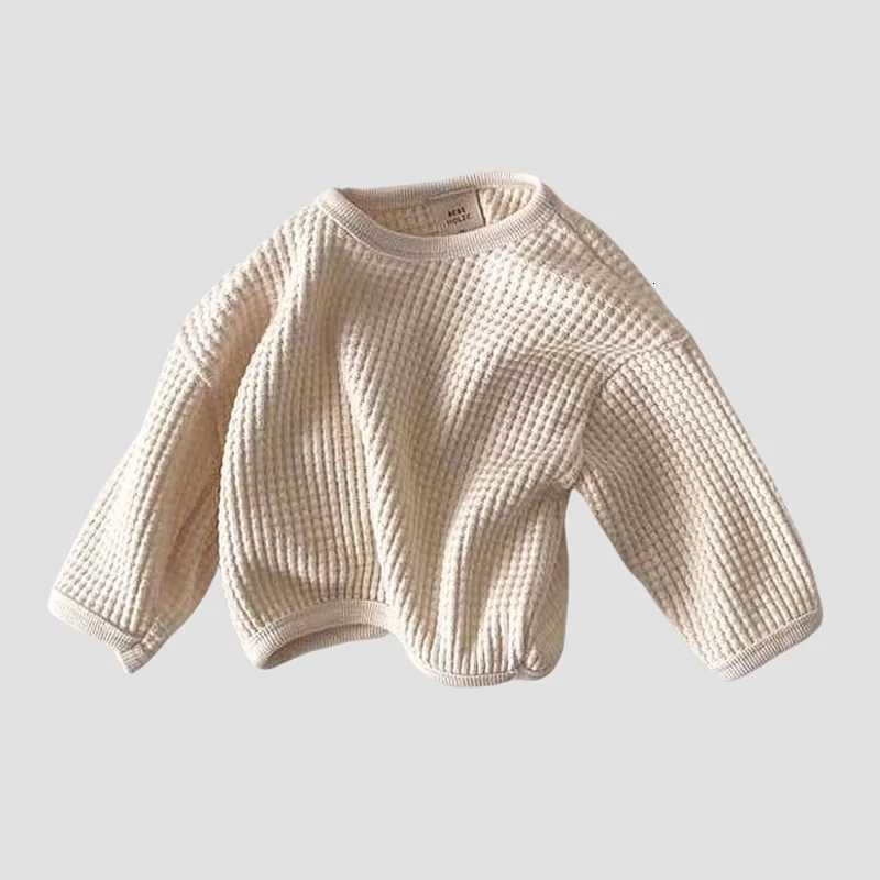 2025 Spring Autumn New Baby Boys Knitted Sweater Cotton Waffle Korean Style Toddler Long Sleeve Round Neck Top Z250826