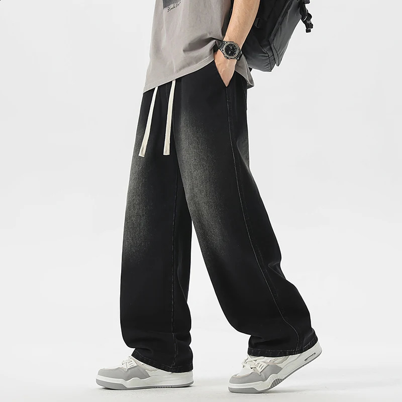 Mens Jeans American Loose Wideleg Loose Straight Casual Trousers Street Hiphop Baggy Jeans Black Grey Blue Streetwear Men 250826
