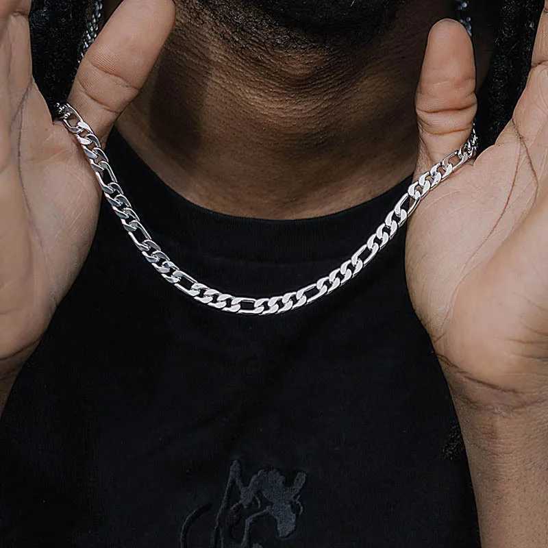 38mm Figaro Chain for Men Women Stainless Steel Cuban Link Chain Solid Gold Color Metal Choker Simple Basic Unisex NecklaceXJ250826