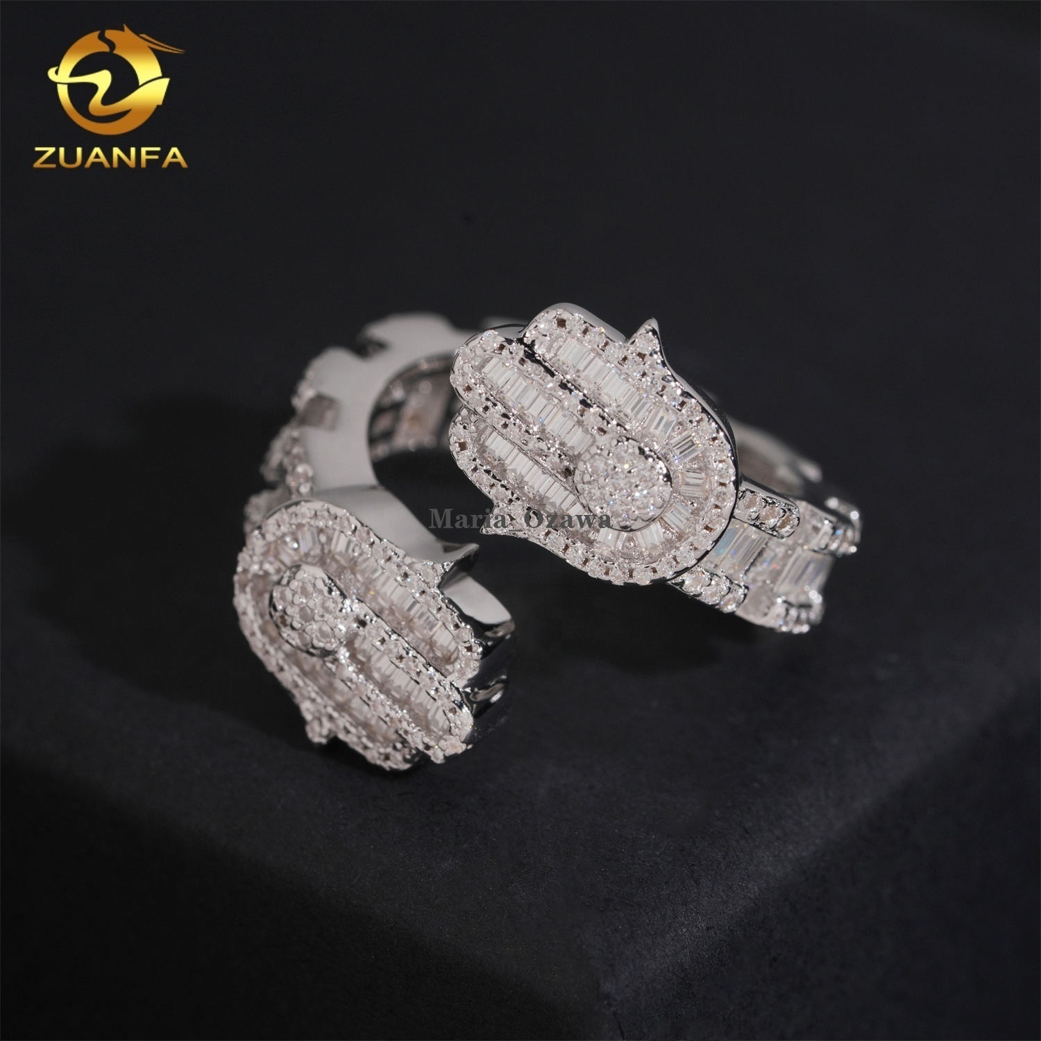 Fashion Jewelry Iced Out Hand Hip Hop GRA Certificate 925 Silver Moissanite VVS Diamond Ring