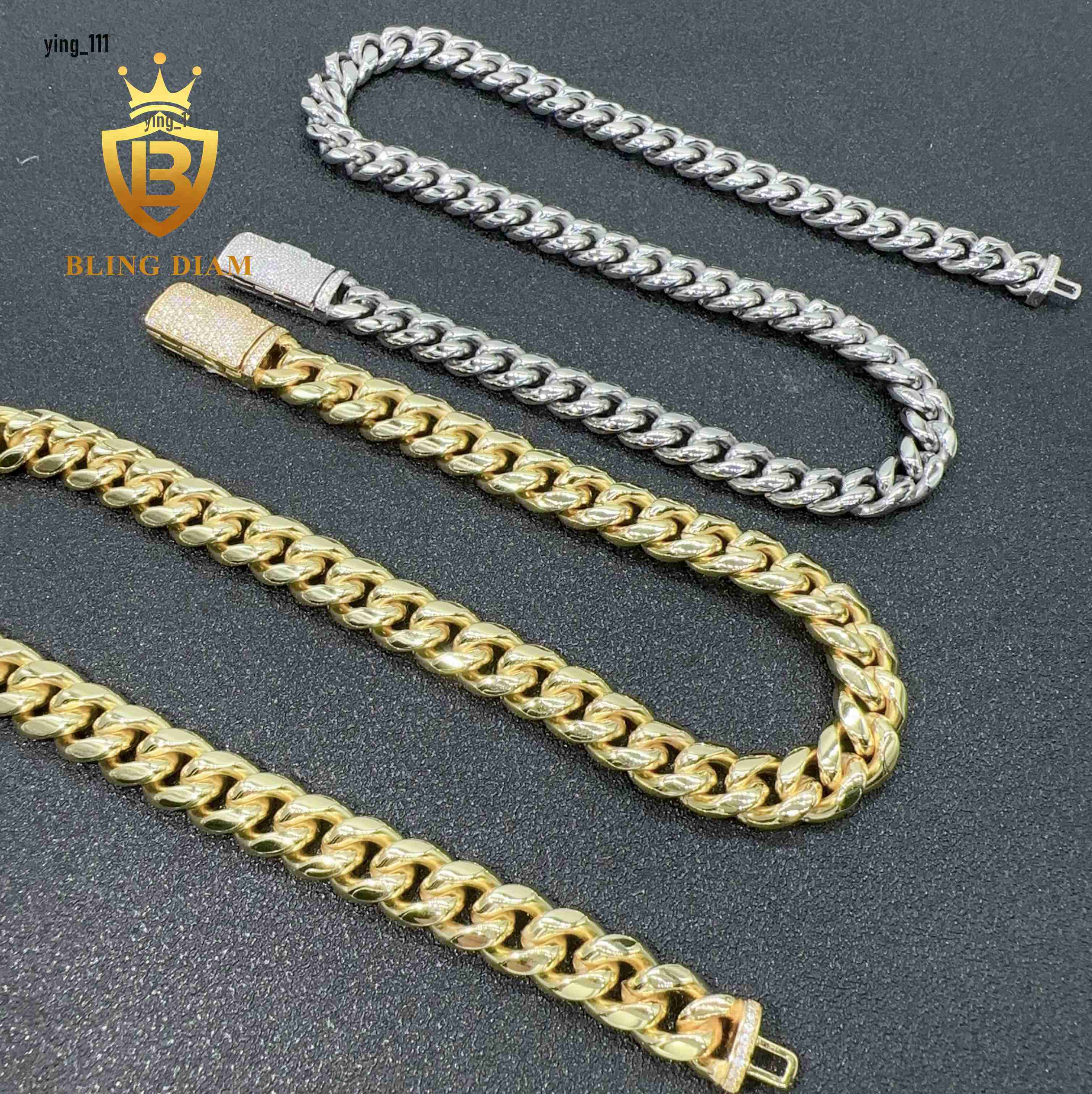 Hip Hop Jewelry 10mm 12mm Stainless Cuban Chain with 925 Sterling Silver Moissanite Clasp Chain Necklace
