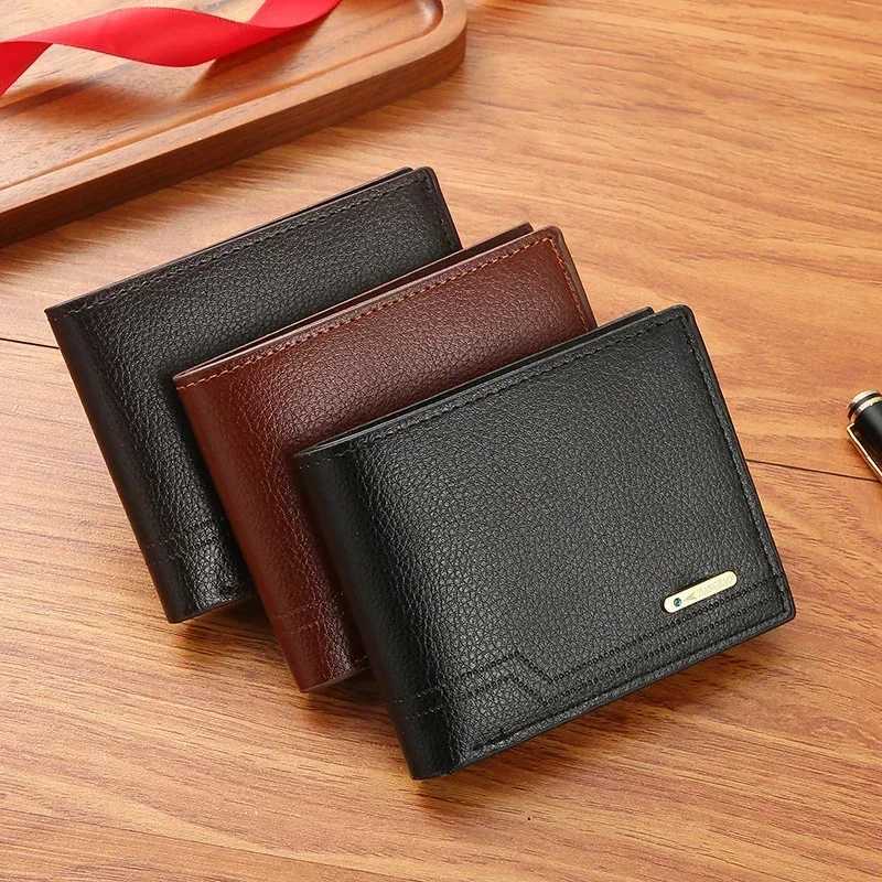 Fashion Men Short Bifold PU Leather Mens Wallet Credit ID Card Holder Wallet Billfold Purse Solid Color Business Wallets W250826